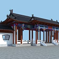 Traditional Chinese Gate With Ornate Eaves Wooden Pillars And Decorative Carvings