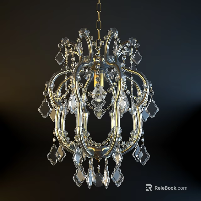 Elegant Ornate Crystal Chandelier With Golden Frame And Sparkling Pendants 3d model 