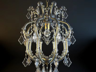 Elegant Ornate Crystal Chandelier With Golden Frame And Sparkling Pendants 3d model