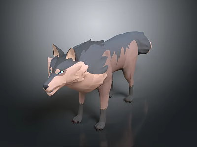 3D Wolf Character With Gray Brown Fur And Blue Eyes In Standing Pose 3d model