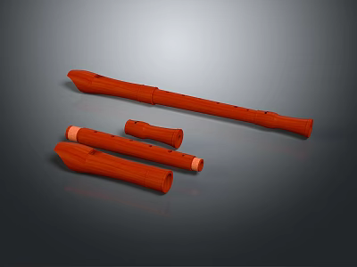 Red Wooden Flutes With Smooth Surface Arranged On Gray Background 3d model