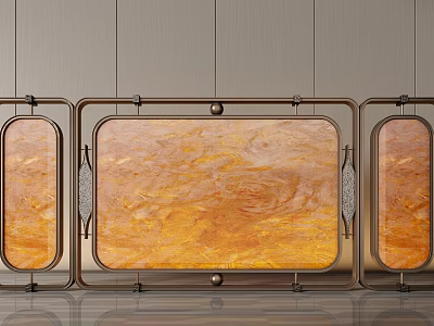 Elegant Modern Screen with Golden Marble Texture and Sleek Metal Frame Design 3d model