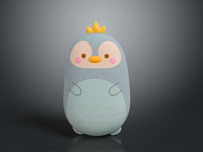 Cute Plush Penguin Cartoon Character with Yellow Crown Pink Cheeks Orange Beak for Game Animation 3d model