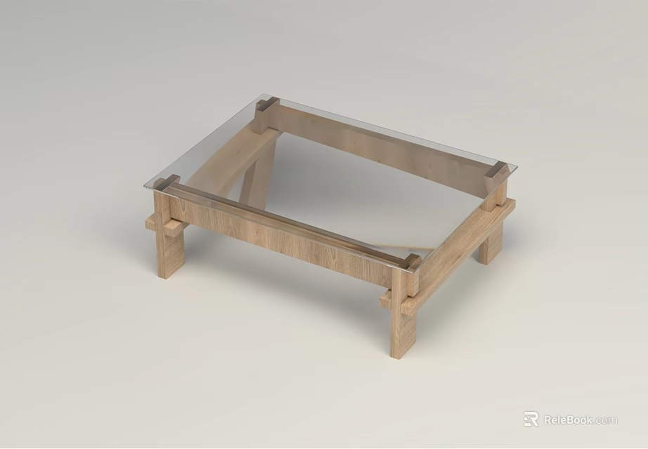 Modern Coffee Table with Wooden Frame and Clear Glass Top Design 3d model 