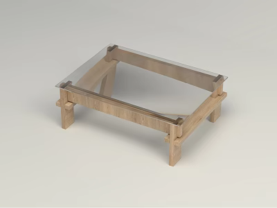 Modern Coffee Table with Wooden Frame and Clear Glass Top Design 3d model