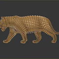 Geometric Tiger Sculpture Made Of Small Cubes With Golden Brown Hue And Reflective Surface
