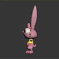 Cute Pink Rabbit Doll With Large Ears Purple Eyes And Yellow Outfit