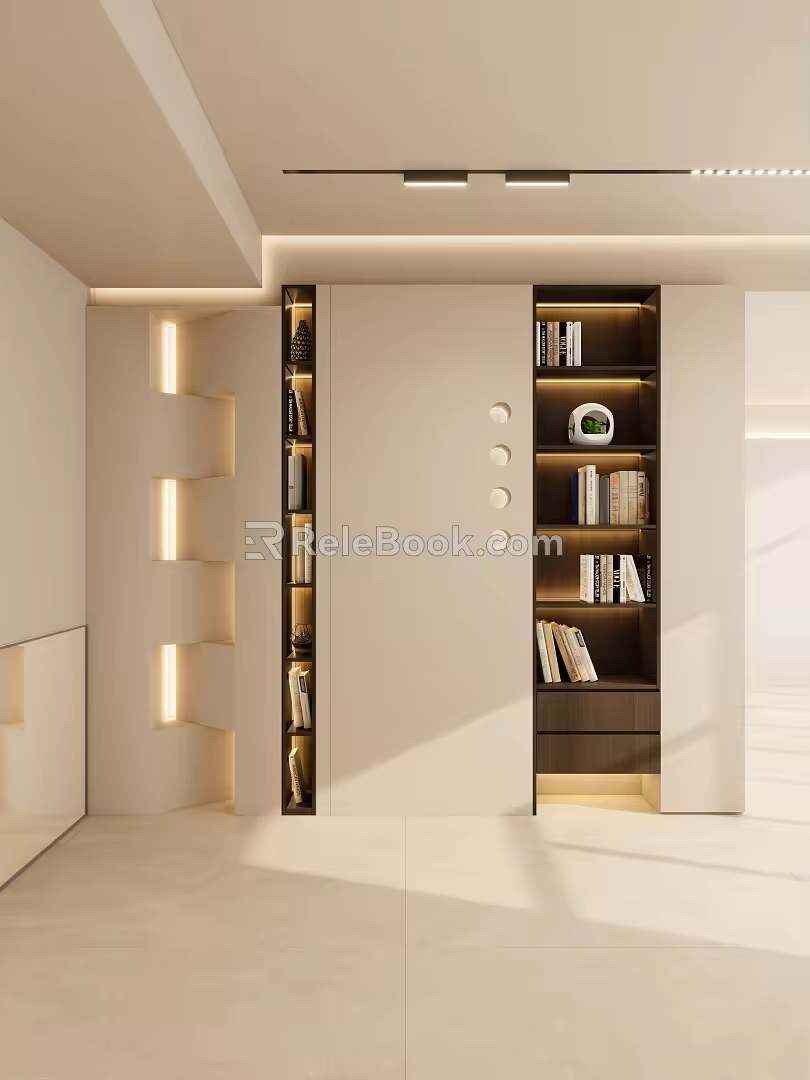 Minimalist Cream Style Geometric Shape Suspended Top Bookcase Entrance 3d model