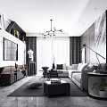 Modern Living Room Interior With Gray Sofa TV Chandelier And Decorative Painting