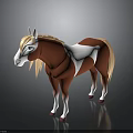 3D Brown and White Horse with Golden Mane Tail Blue Eyes Standing on Black Background