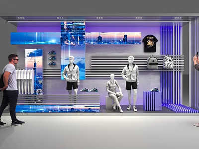 Stylish Clothing Store Display Featuring Mannequins Casual Apparel And Modern Lighting 3d model