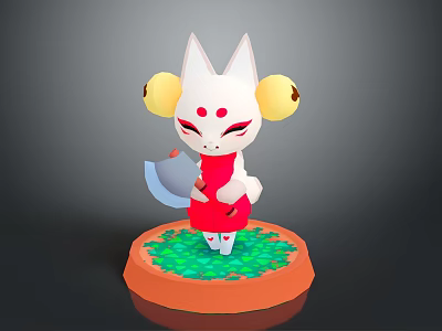 Game Movie Character White Cat With Red Eyes Red Outfit Holding Axe On Green Grass 3d model