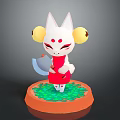 Game Movie Character White Cat With Red Eyes Red Outfit Holding Axe On Green Grass