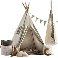 Cozy Kids Beige Tepee Tent With Hanging Bunting Soft Pillows And Hanging Swing