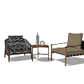 Black White Patterned Light Brown Single Sofa with Small Wooden Coffee Table Vase Round Decor 3d model