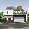 Modern Detached Villa With White Exterior Garage Balcony Staircase And Greenery