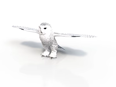 Snowy Owl With Outstretched Wings Standing On White Background In Realistic Pose 3d model