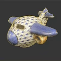 Blue And White Patterned Ceramic Airplane Figurine With Hollow Out Design And Propeller