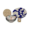 Colorful Floral Dinnerware Set with Round Plates Octagonal Tray Stacked Bowls and Cup