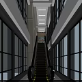 Escalator in Modern Spacious Area With Glass Walls and Bright Design Features