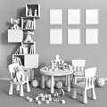 Kids Table with Building Blocks Balls Chairs Stuffed Toys and Animal Wall Art