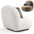 Plush Cream Rounded Single Seater Sofa Featuring Houndstooth Pillow And White Knitted Ball Cushion