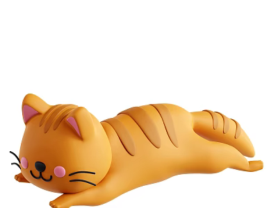 Orange Cartoon Cat Doll Lying Down With Pink Ears Cheeks And Black Whiskers 3d model
