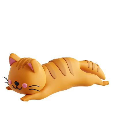 Orange Cartoon Cat Doll Lying Down With Pink Ears Cheeks And Black Whiskers 3d model