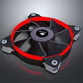 Electronic Cooling Fan With Red LED Light Black Blades And White Mounting Brackets Design