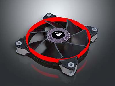 Electronic Cooling Fan With Red LED Light Black Blades And White Mounting Brackets Design 3d model