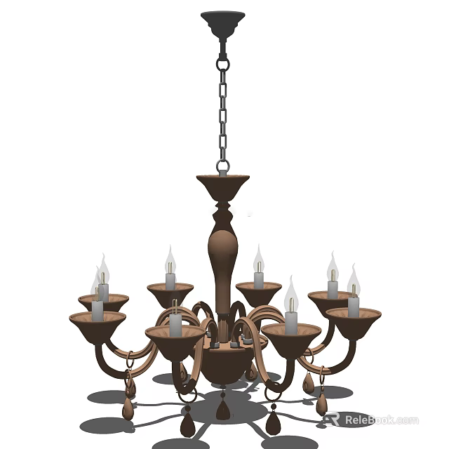Elegant Traditional Candle Style Metal Chandelier With Multiple Arms Hanging From Chain 3d model 
