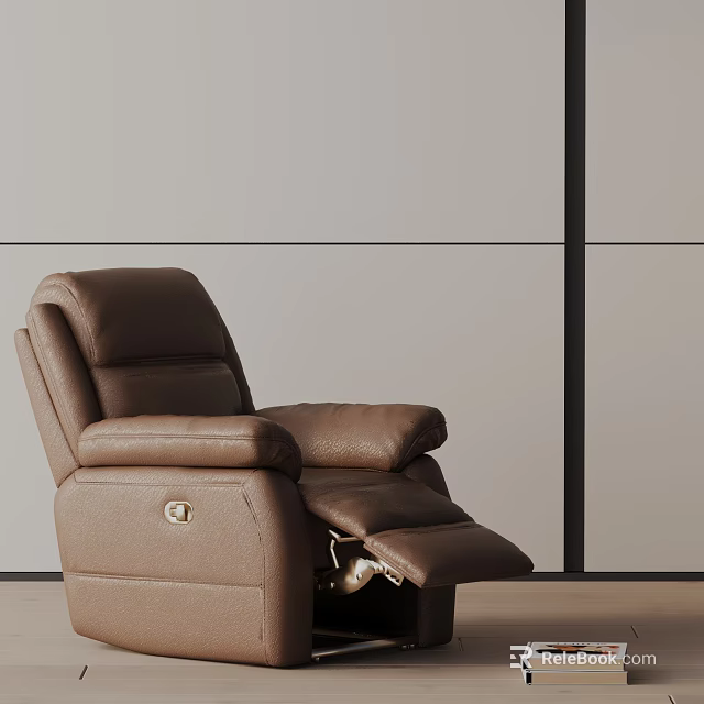 Brown Leather Massage Chair With Reclining Footrest In Modern Room 3d model 