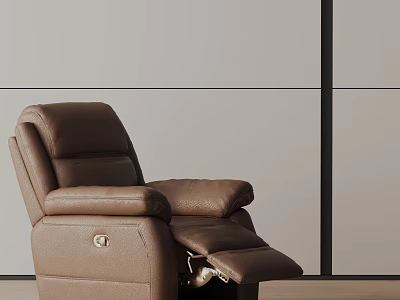 Brown Leather Massage Chair With Reclining Footrest In Modern Room 3d model