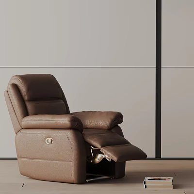 Brown Leather Massage Chair With Reclining Footrest In Modern Room 3d model