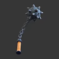 Spiked Mace With Chain And Orange Handle For Collection Or 3d model