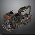 Futuristic Modified Vehicle With Mechanical Crane Arm Intricate Decorations And Heavy Duty Tires