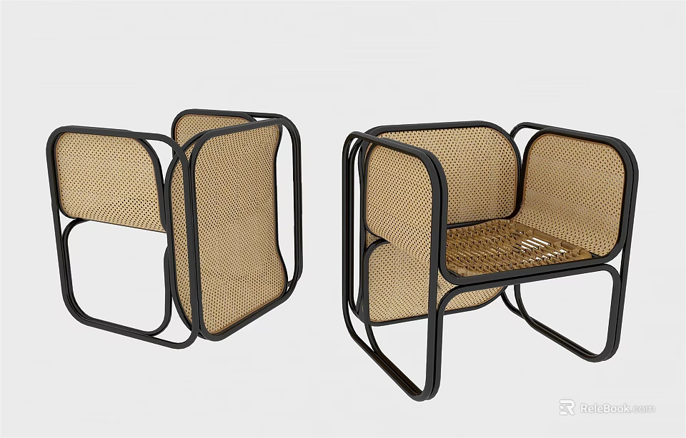 Modern Rattan Leisure Chair With Black Metal Frame And Comfortable Seating Design 3d model 