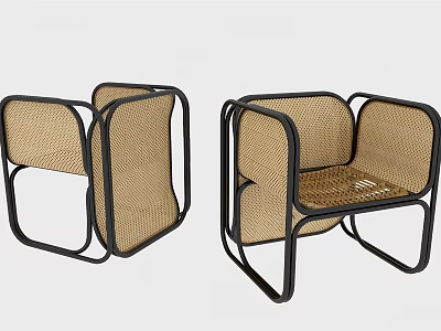 Modern Rattan Leisure Chair With Black Metal Frame And Comfortable Seating Design 3d model