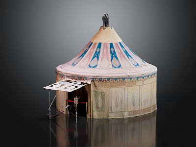 Traditional Tent Shaped Building With Pointed Roof Decorative Patterns And Door Canopy 3d model