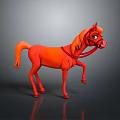 Playful Red Cartoon Horse Character With Orange Mane Red Bridle And Raised Leg