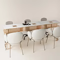Modern Minimalist Long Table With Six White Chairs And Light Wood Design
