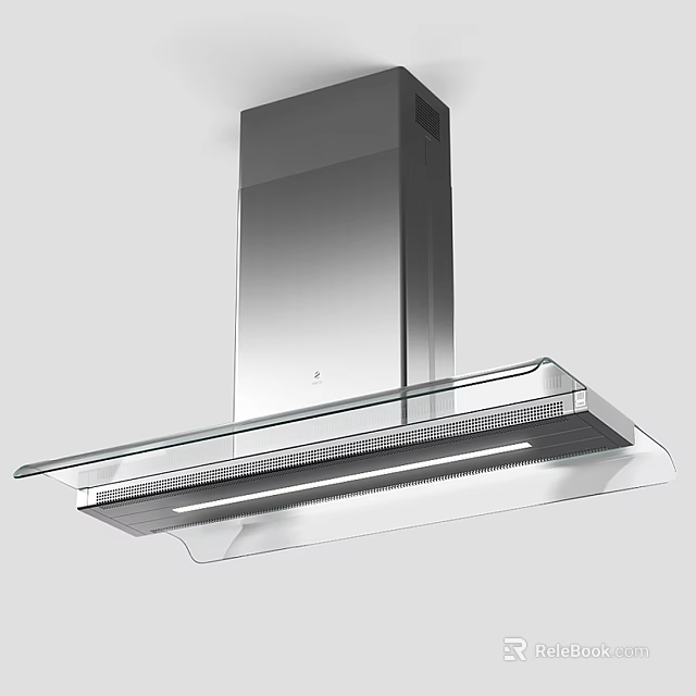 Modern Stainless Steel Kitchen Range Hood With Glass Panel And Built in Lighting 3d model 