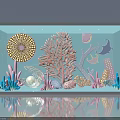Ocean Themed Window Display With Coral Seashells Fish And Starfish