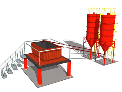 Industrial Equipment with Large Red Storage Tanks Metal Platform and Stairs 3d model