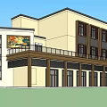 Modern Commercial Complex Exterior Featuring Large Billboards Balconies And Glass Windows