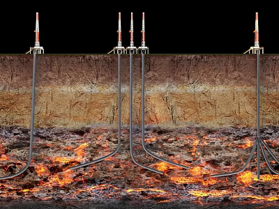 Geothermal Energy Extraction System With Drilling Rigs And Subsurface Heat Sources 3d model
