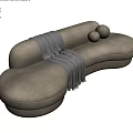 Luxury Cream White Irregular Shaped Plush Sofa With Decorative Blanket And Pillows For Modern Interior