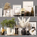 Modern Minimalist Decorative Ornament Set With Vases Framed Art Dried Plants And Geometric Decor