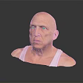 Bald Elderly Man in White Tank Top on Black Water with Gray Background and Reflection