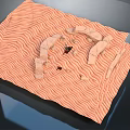 Architectural Model Featuring Arched Structures On Wavy Orange Terrain With Small Black Figures